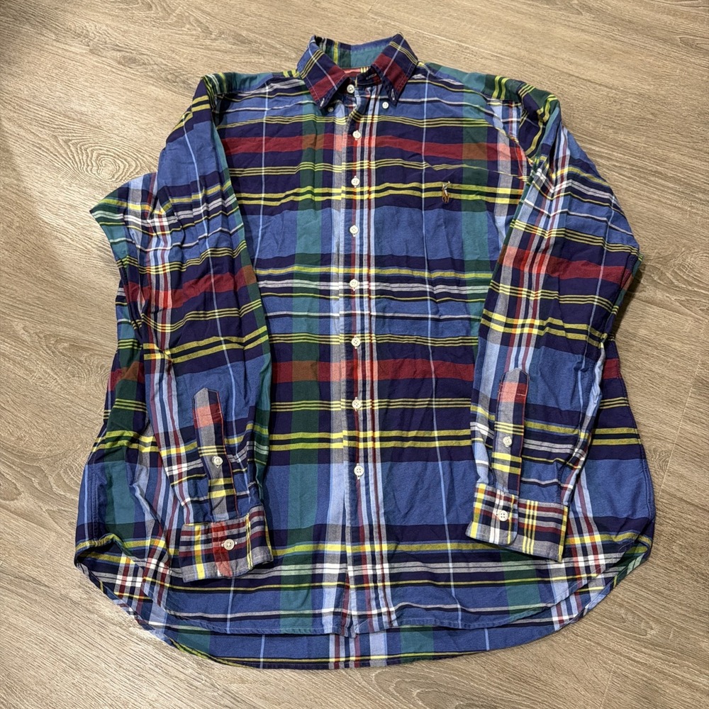 Ralph Lauren Multi Blue & Red Plaid Classic Long Sleeve Button Down Shirt L Tall